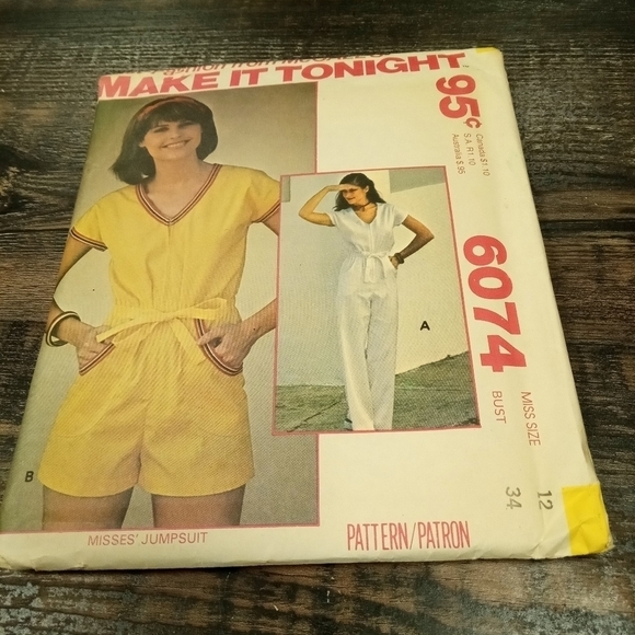 Vintage McCall's Sewing Pattern 8074 Women's Jumpsuit Romper Size 12 - Picture 1 of 2